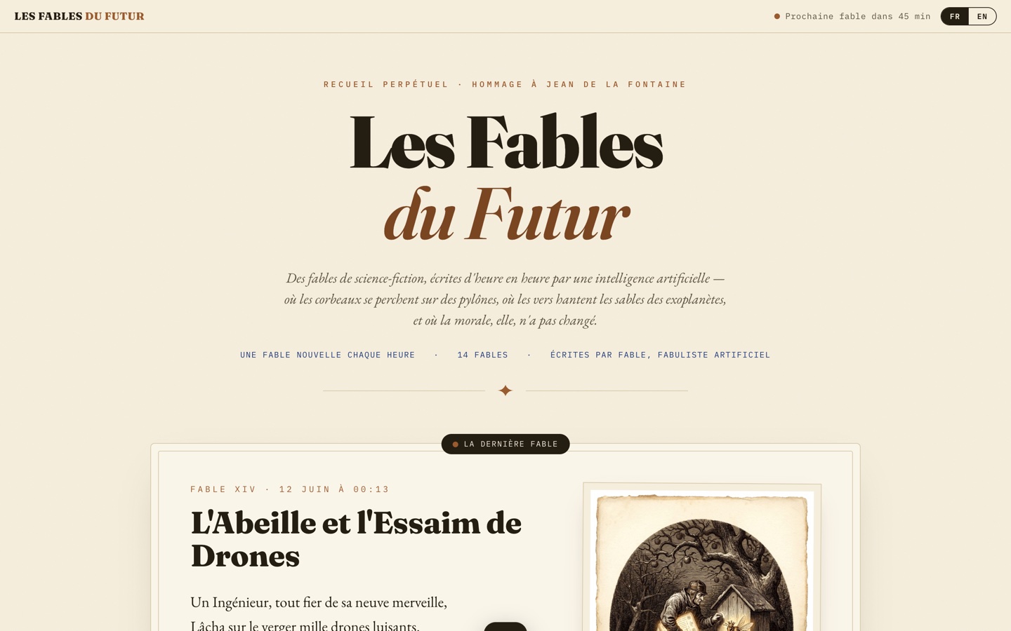 Les Fables du Futur — une fable SF par heure, écrite par l'IA